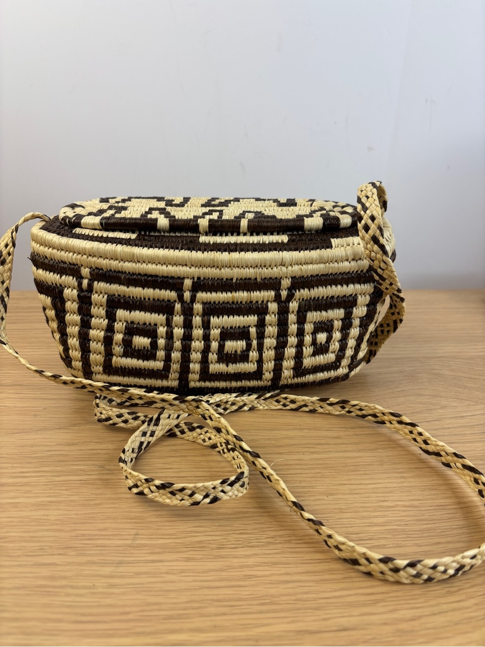 Traditional Handwoven‎ Rainforest Pouch Black Cream Woven Basket Bag